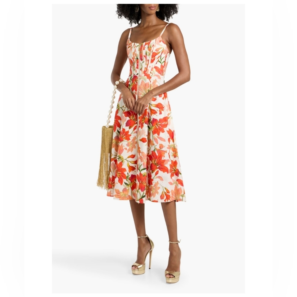 Zimmermann Red Tranquility Zipped Linen Midi Dress Sz 0